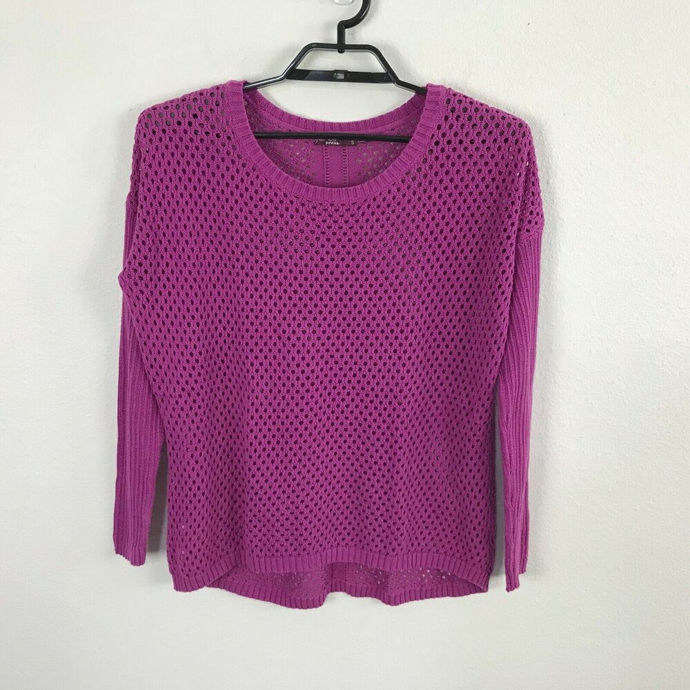 Prana Sweater Size S Pink Fuchsia Long Sleeve Womens Cotton Blend Semi‎ Sheer